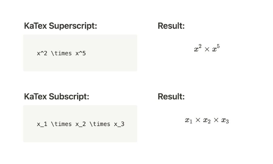 KaTex Superscript Subscript
