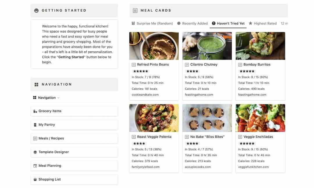 Notion Meal Template