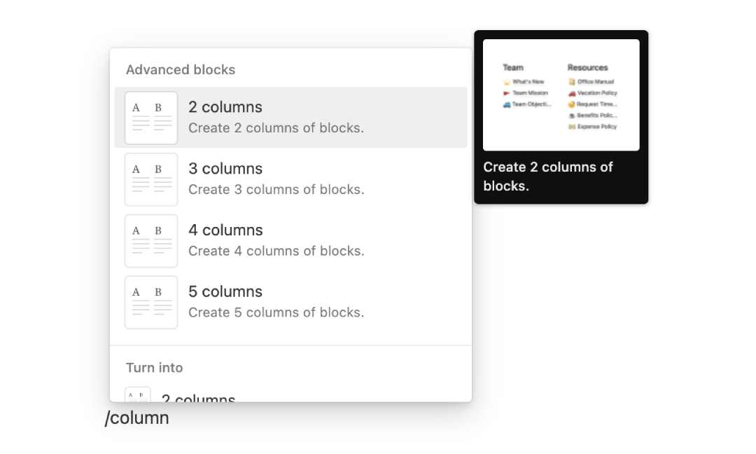 Add 2 Column Block