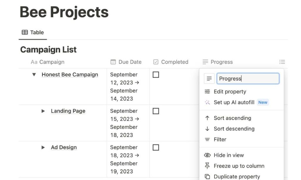 Create Progress Column