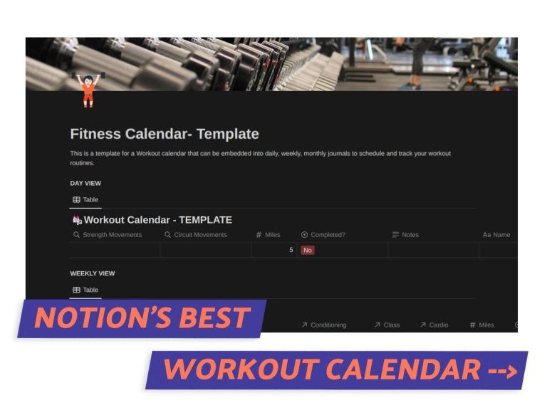 Notion Workout Calendar