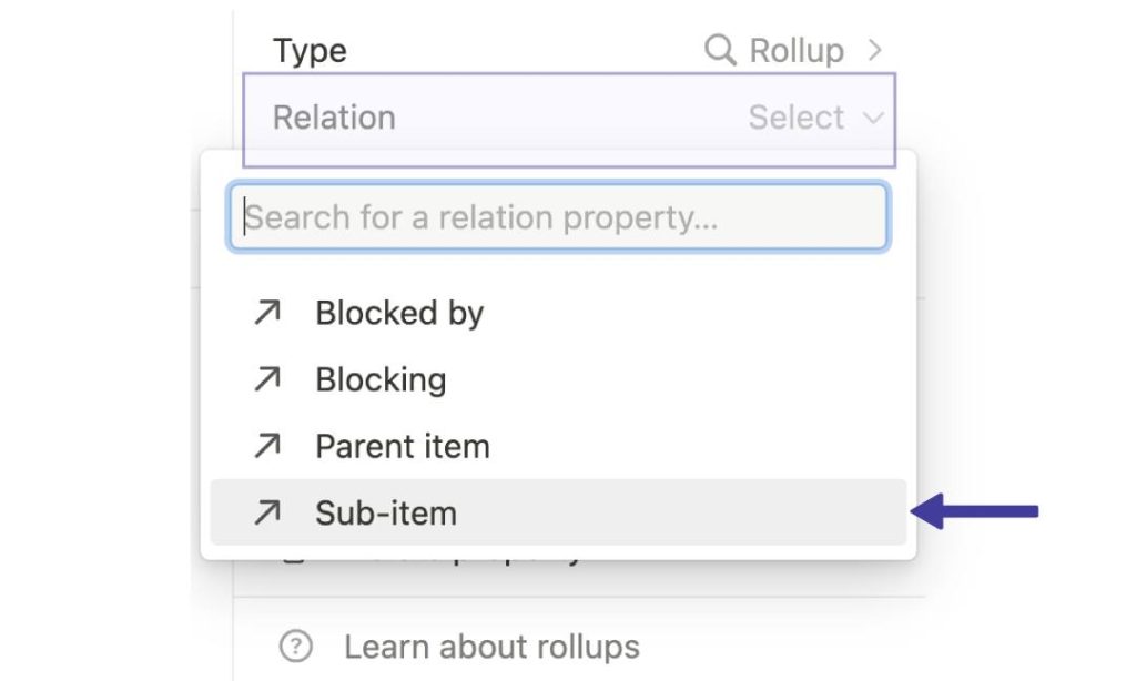 Sub Item Relation Property