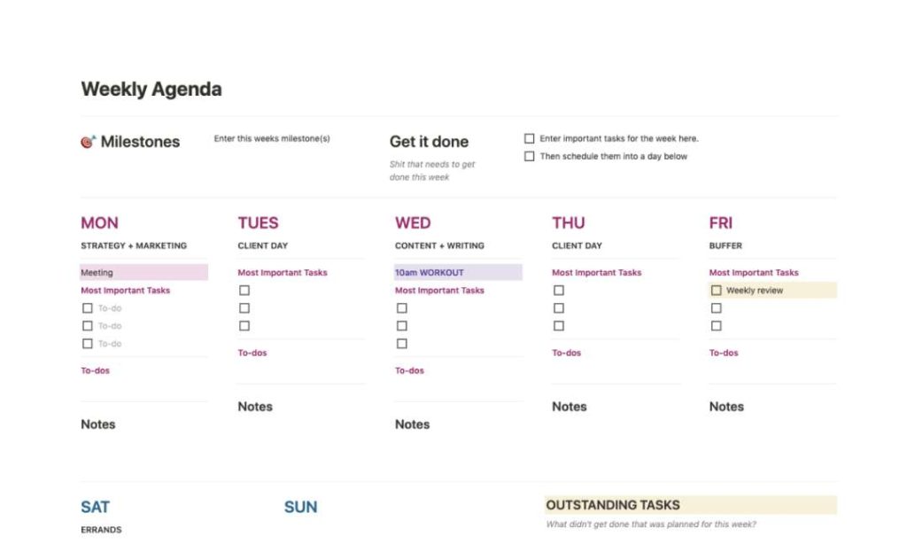 Weekly Agenda Template