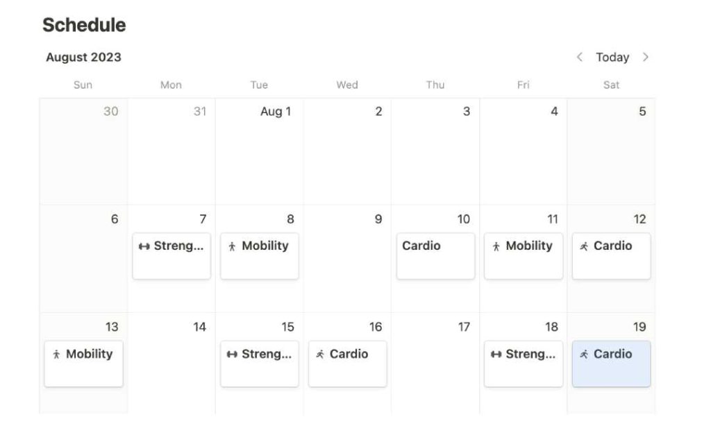 Workout Calendar