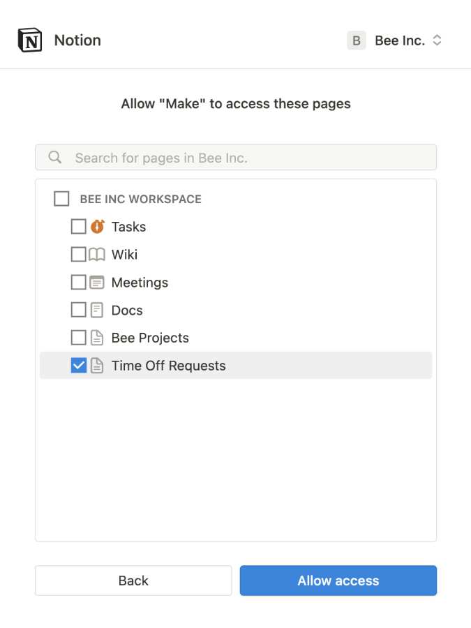 Make Access Notion Page