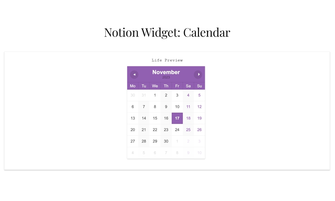 Notion Calendar Widget by Shorouk