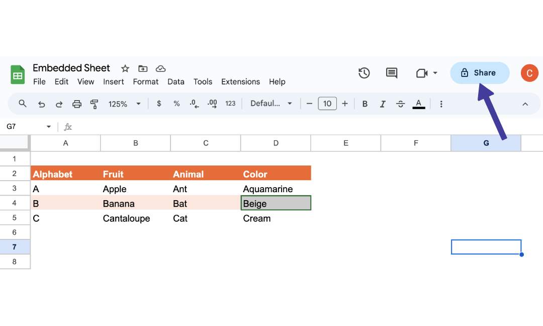 Google Sheets Share