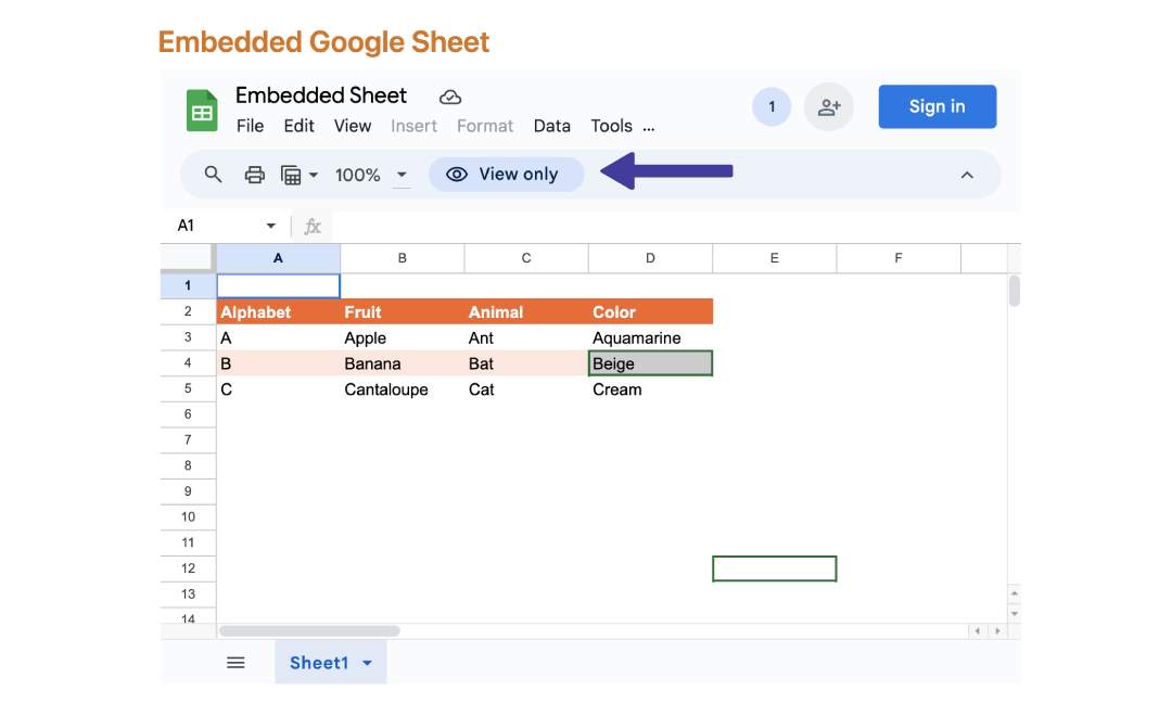 View Only Embedded Sheet